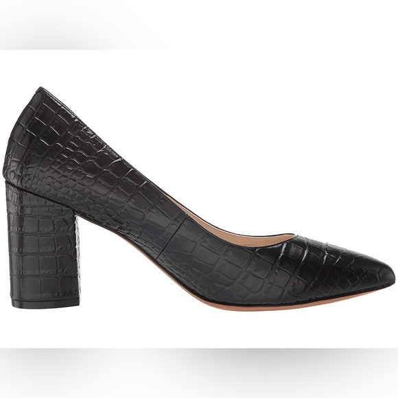 Cole Haan Shoes - Cole Haan Karena Black Croc Embossed Leather Block Heel Pumps 9.5